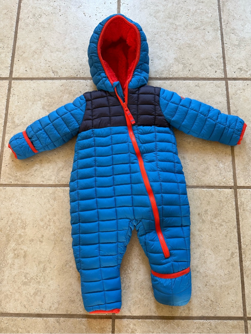 Snozu Blue Quilted Hooded Puffer One-Piece with Red Trim
